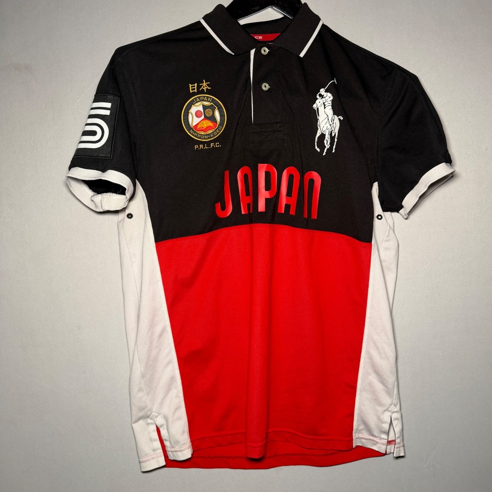 Polo Sport Japan Polo Shirt Mens Large Red Black Big Pony Colorblock World Cup